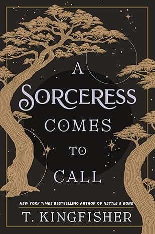The cover of the book featuring two trees twined around the title on a background that shows stars and a new moon.